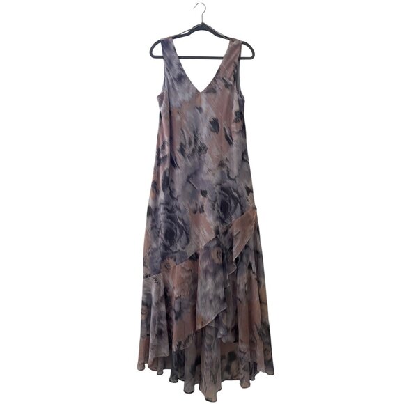 R&M Richards Sleeveless Floral Print Maxi Dress With Asymmetrical Ruffle Hem - Picture 2 of 15